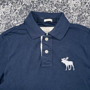 Navy Abercrombie & Fitch Moose Logo Polo small Muscle Fit